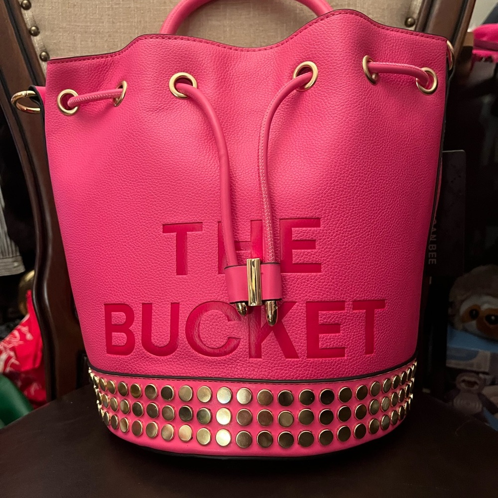 Pink Bucket Bag with Gold Accents